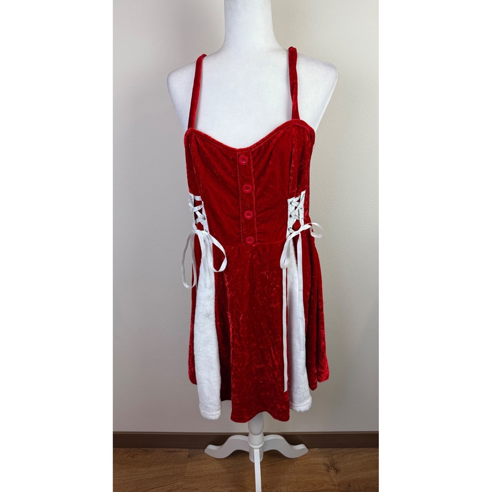 Rosegal Red Crushed Velvet Lace Up Holiday Christmas Mini Dress Sleeveless NWT